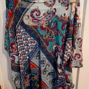 Chicos gorgeous sheer multicolor paisley top with attached sleeveless teal tank